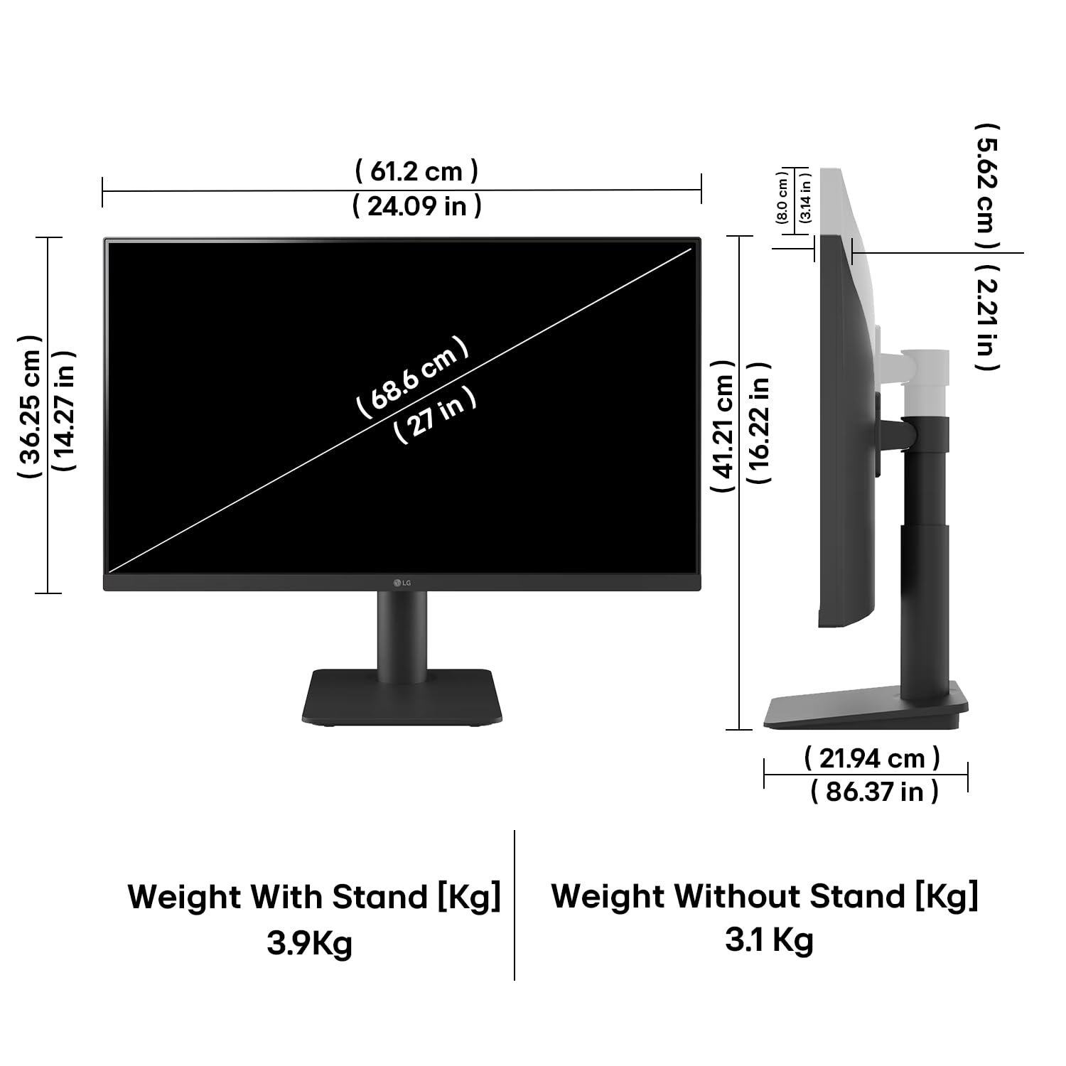 LG 27MS550-B 68.6 cm (27 Inch) FHD (1920x1080) IPS PC Monitor with 100Hz, 5ms (GtG), Flicker Safe & Reader Mode, 2xSpeakers, 2xHDMI, Tilt/Height Adjustable, 3-Side Virtually Borderless Design (Black)