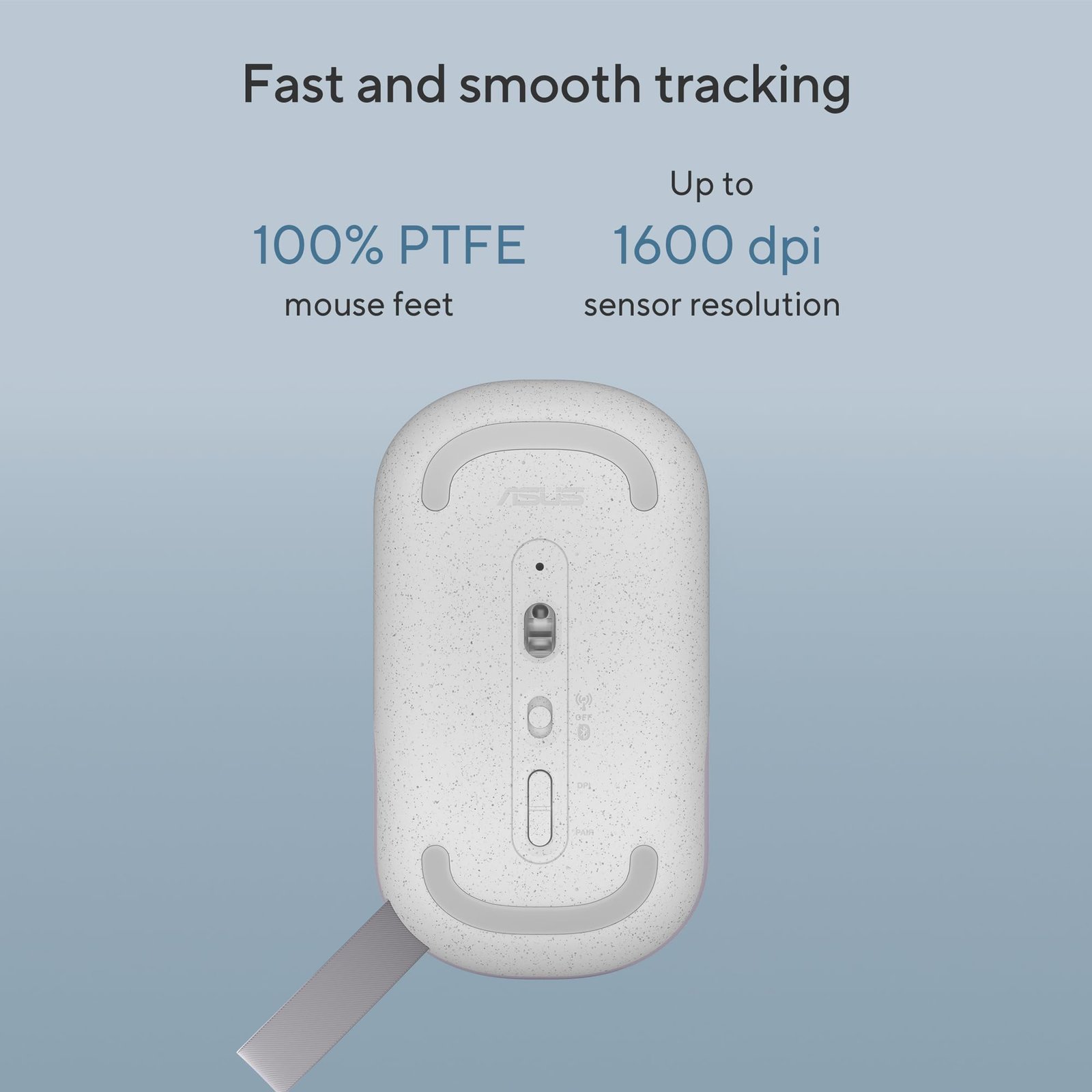 ASUS Marshmallow MD100 Wireless Bluetooth Mouse with Dual Mode (Bluetooth 5.0 & 2.4GHz), Silent Clicks, Adjustable 800/1000/1600 DPI, Multi-Device, Ergonomic Design, Grey, 1-Year Warranty