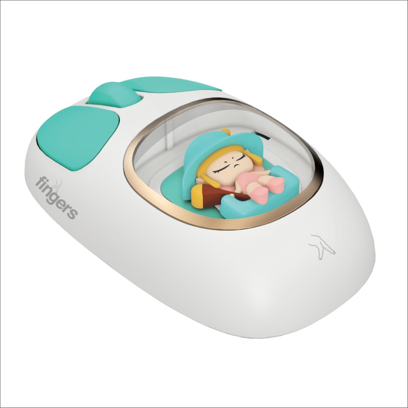 FINGERS CuteClicks WB4 Wireless Mouse with Rechargeable Battery, Bluetooth + USB, 1200 DPI, Silent Clicks, RGB Lights, Ambidextrous Compact & Cute Design (White + Teal)
