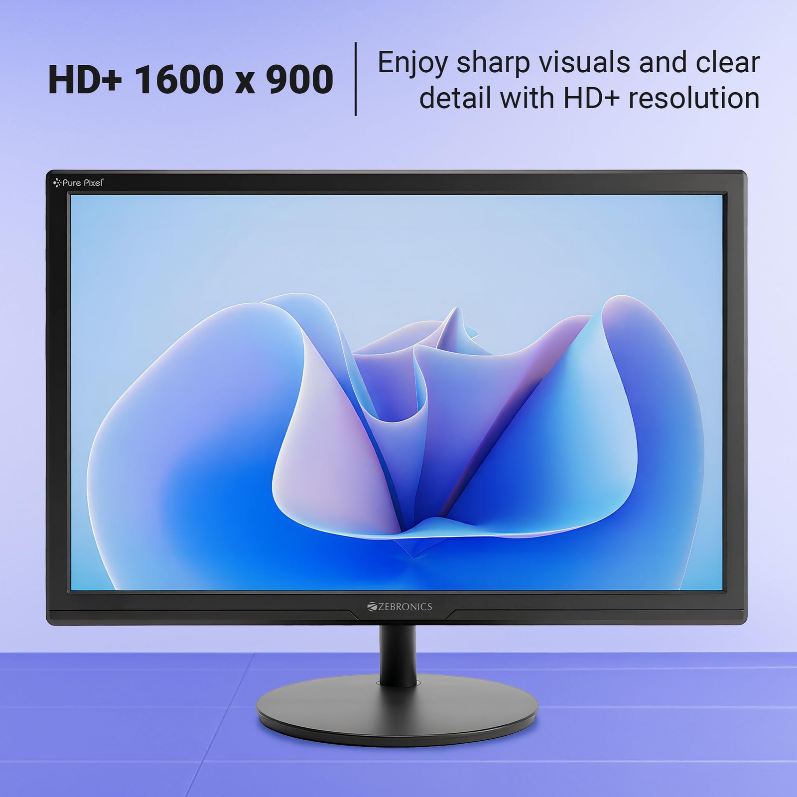 ZEBRONICS LED Monitor, 20 inch, HD+ 1600×900, 16:9 Aspect Ratio, 16.7M Colors, HDMI & VGA, Wall Mountable (EV20)