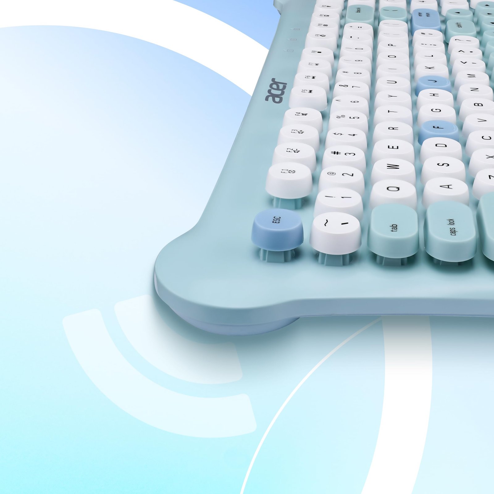 Acer Cuteo Wireless Keyboard and Mouse Combo | 2.4GHz Wireless USB Receiver | Retro Round Keycaps | 1200 DPI Optical Mouse | Plug & Play Compact Design for PC, Laptop, Office & Home Use | Blue