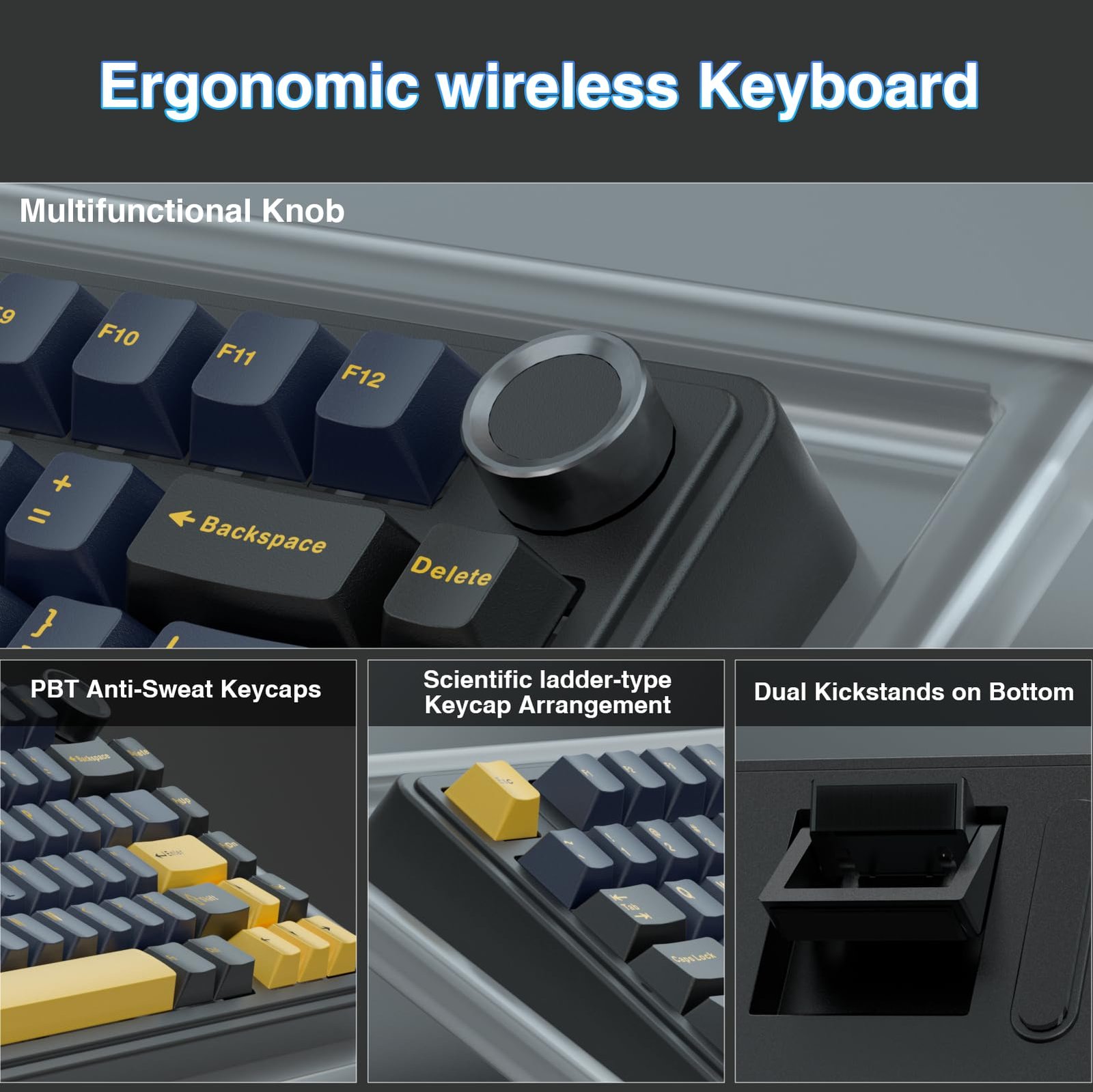 AULA F75 75% Wireless Mechanical Keyboard | Hot Swappable | Pre-lubed Linear Switches | RGB Backlit | 2.4GHz/Type-C/Bluetooth Gaming Keyboard (Thunder Black, Graywood Switch)
