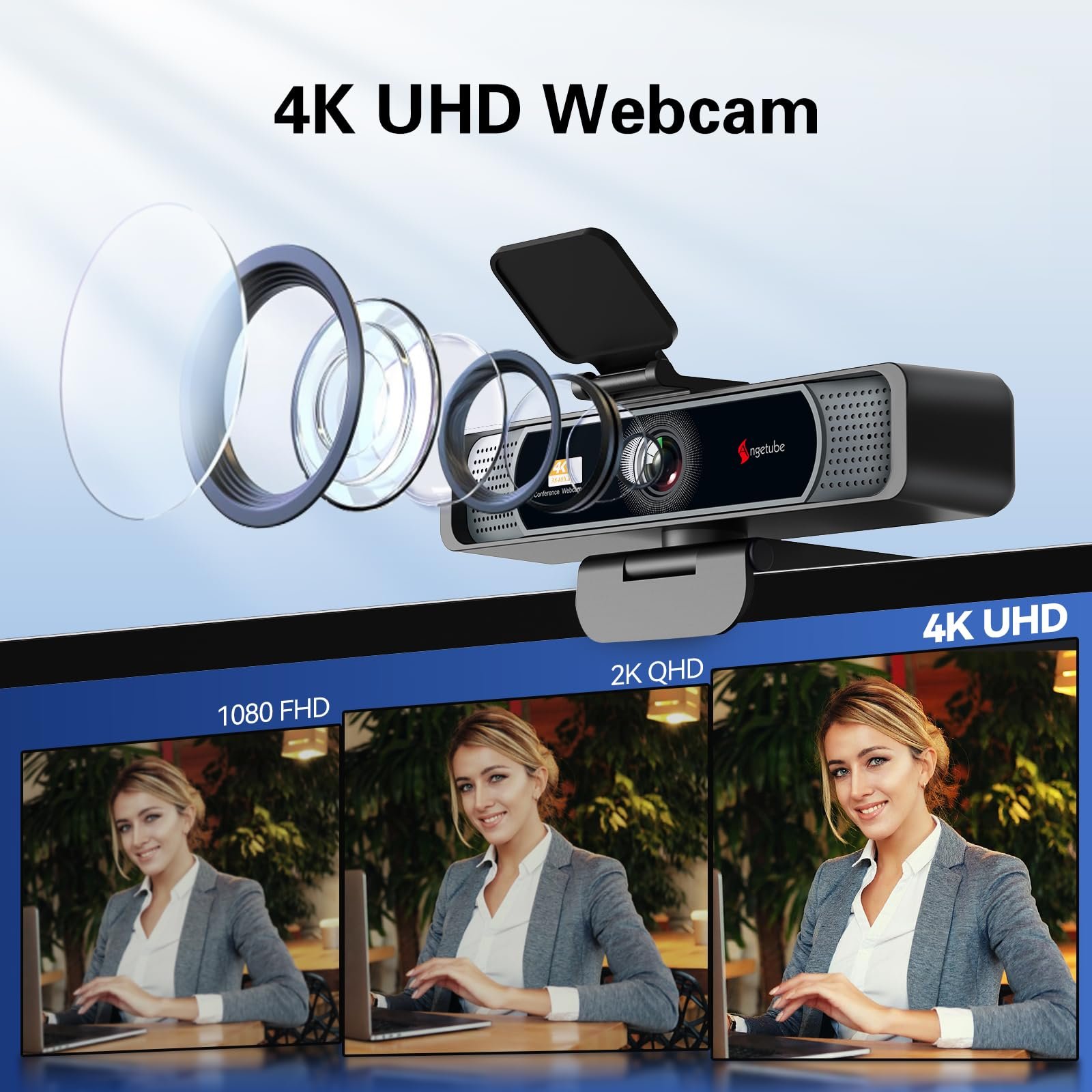 Angetube Wide Angle 4K Webcam for PC - 120° FOV, PDAF Autofocus, 2 Noise-Cancelling Mics, 1080P@60FPS, Auto Light Correction, USB-A/C, Privacy Cover, Video Conference Camera for Mac Laptop and Desktop