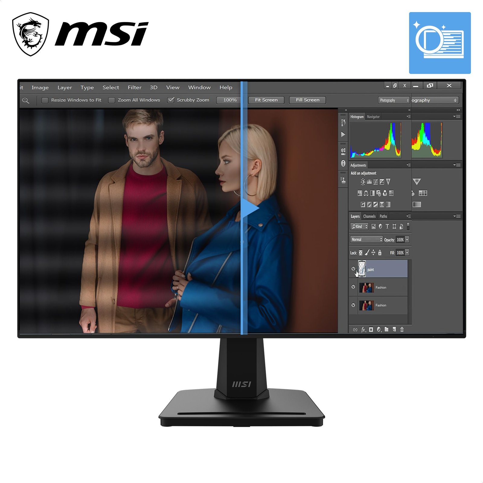 MSI PRO MP251 E14L 24.5-Inch FHD 1920x1080, Computer Monitor IPS, 144Hz, 1ms, Frame-Less, Tilt Adjustable, Vesa Mount, Black