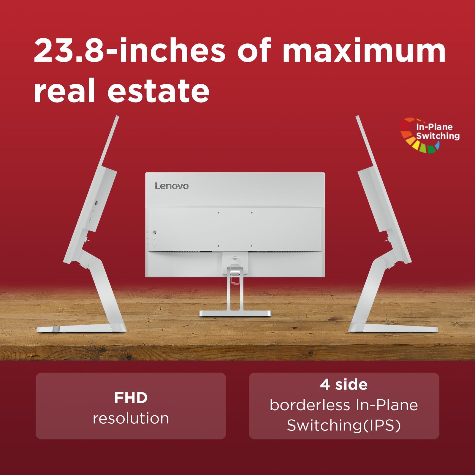 Lenovo L24-4C| 24 Inch (60.96cm) Ultraslim PC Monitor, IPS, FHD 1920x1080, 144Hz, 99% sRGB, 1ms, 2x3W Speakers, HDMI, Display Port, Audio Out Port, AMD FreeSync,Eyesafe, Bezel-Less, VESA Mount, Grey