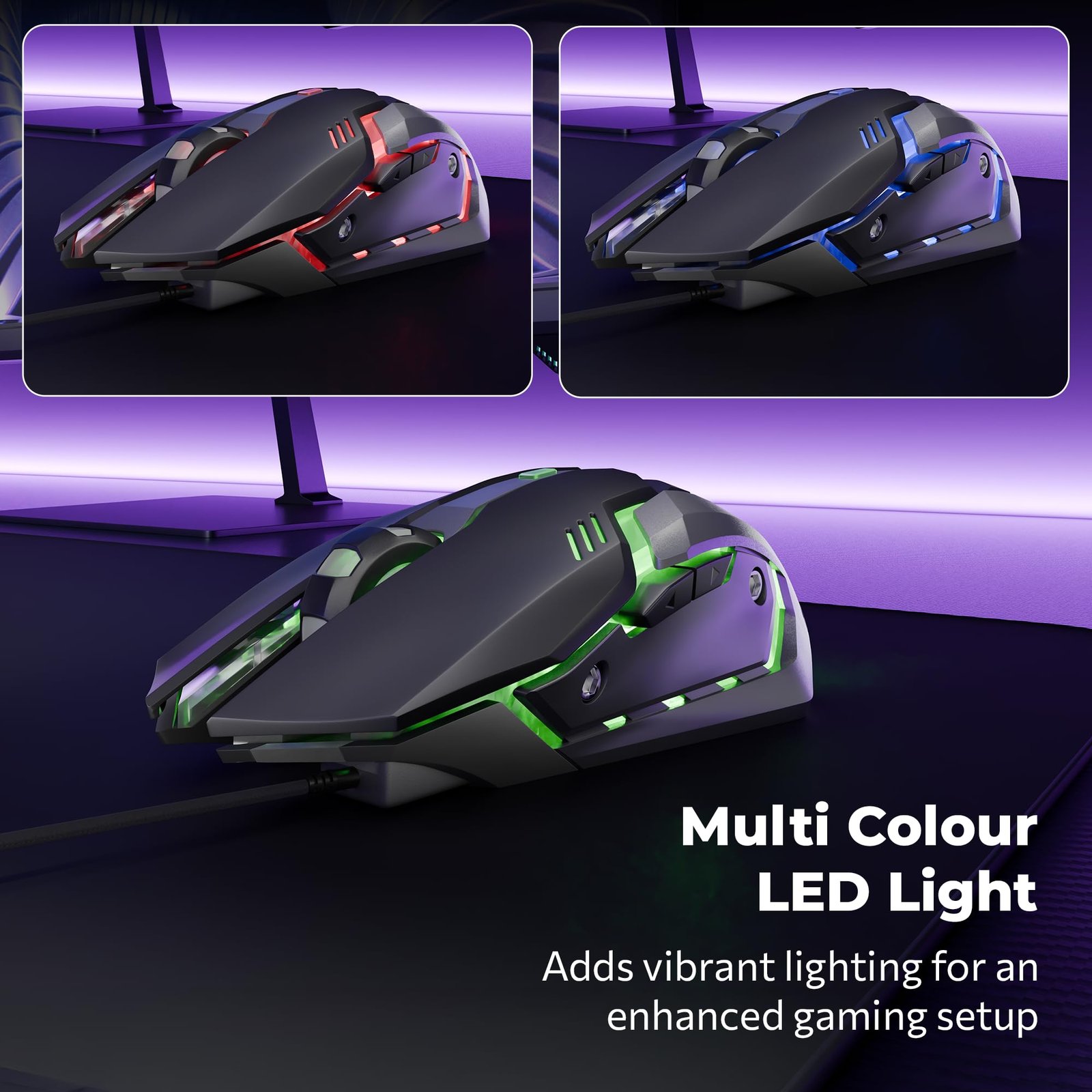ZEBRONICS-Transformer-M with a High-Performance Gold-Plated USB Mouse: 6 Buttons, Multi-Color LED Lights,High-Resolution Sensor with max 3600 DPI, and DPI Switch(Black)