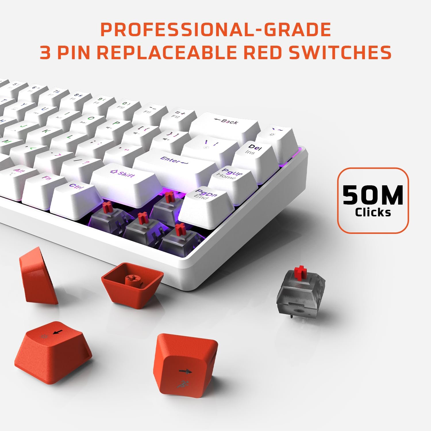 EvoFox Katana S Mini Mechanical Keyboards Wireless | Tri-Mode (3X BT, 2.4GHz & Wired) Connectivity | Hot-Swappable Red Switches | 68-Key Compact Layout | Rainbow Backlight | Rechargeable Battery