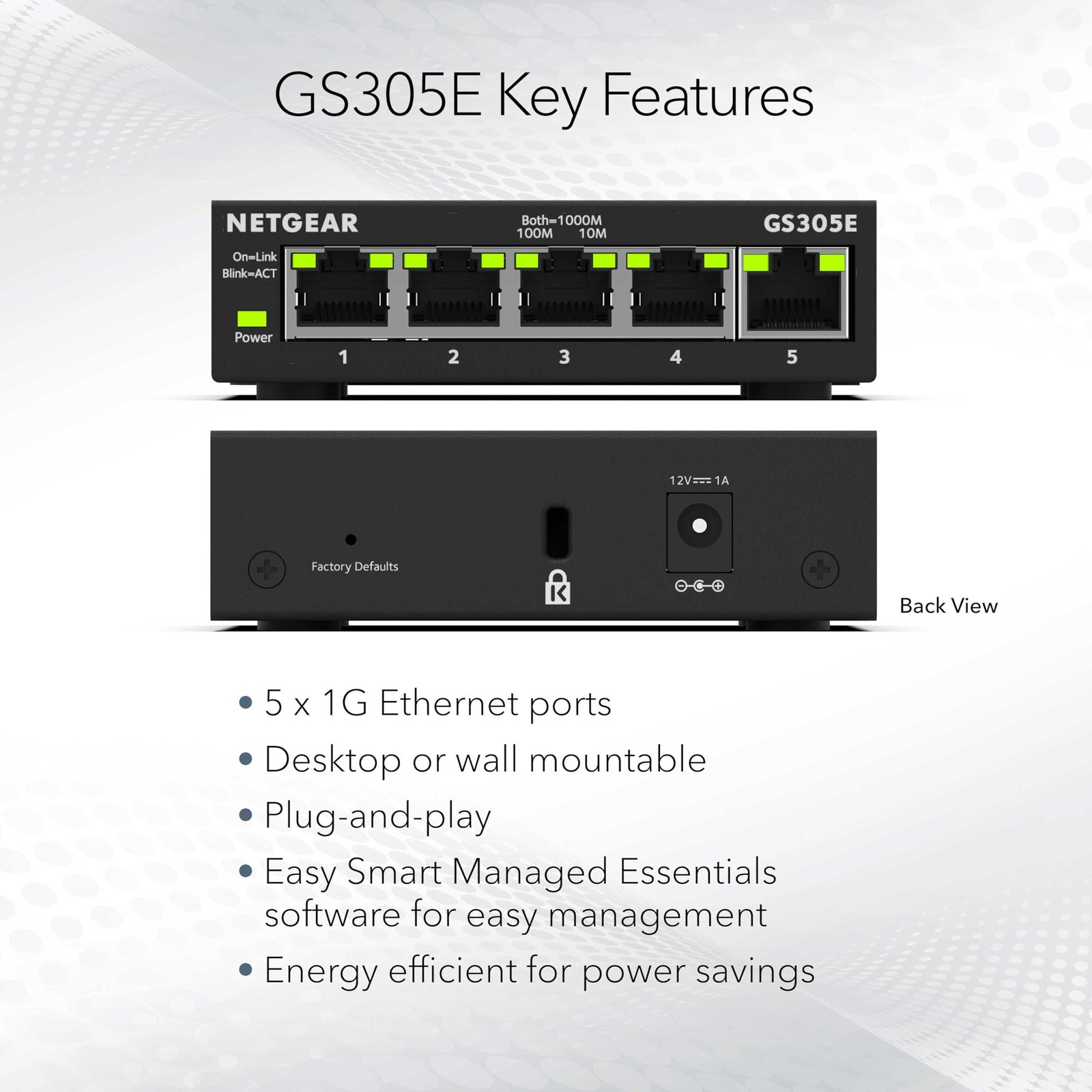 NETGEAR 5-Port Gigabit Ethernet Plus Switch (GS305E) - Desktop or Wall Mount, Home Network Hub, Office Ethernet Splitter, Silent Operation