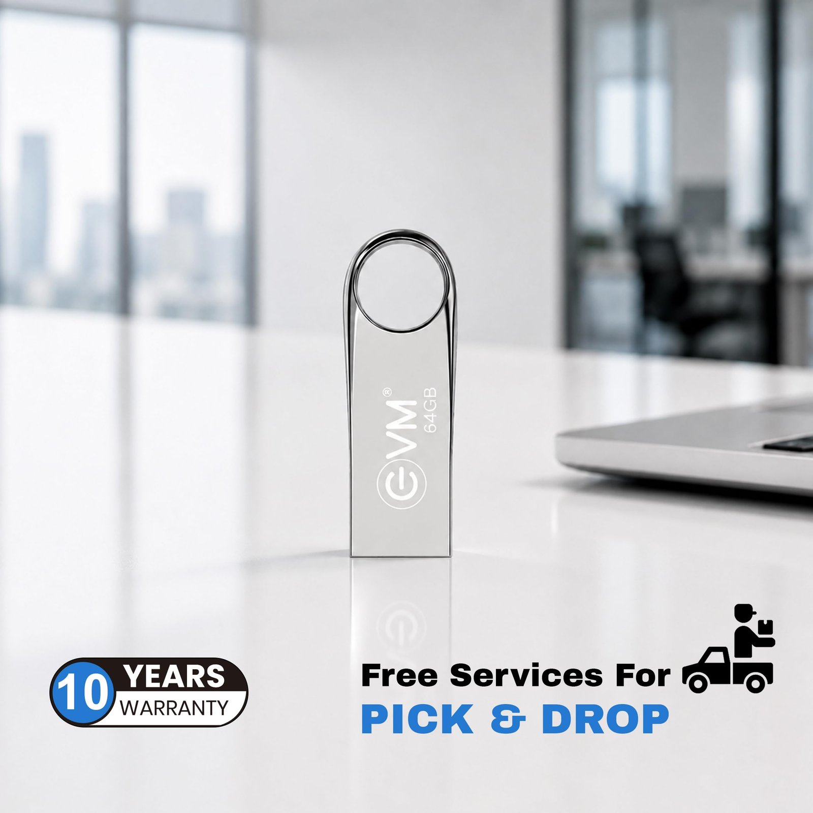 EVM EnVault 64GB USB 2.0 Premium Metal Flash Drive | Superior 25MB/s Read| Sleek Metallic Black Anodized Body | Fast Reliable Storage | Plug & Play All Devices | 10 Years Warranty (EVMPDV/64GB)