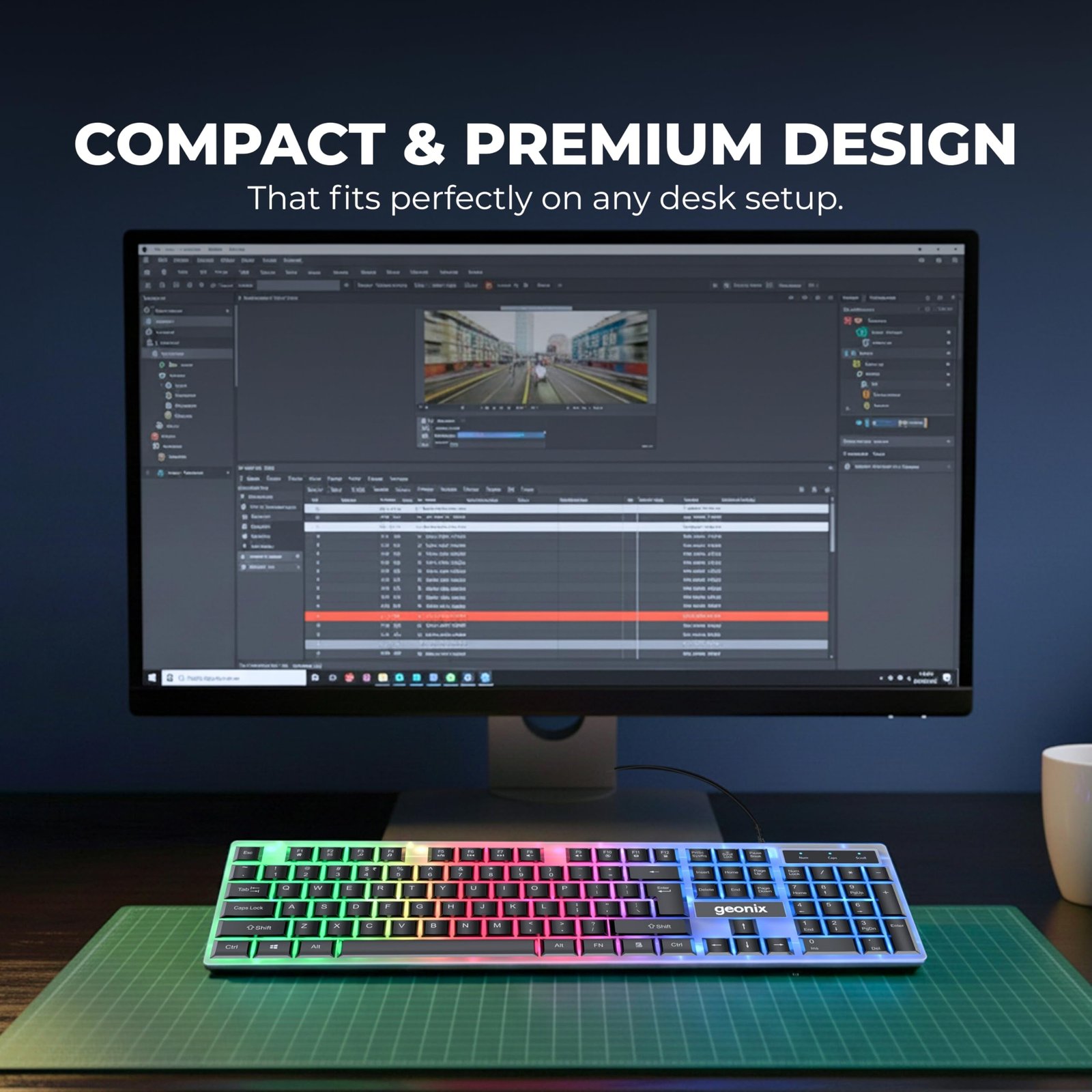 Geonix Cruiser K5, Wired Gaming Keyboard, 104 Keys, 1.5m Cable, 12 Multimedia Keys, USB Interface, RGB Colour, Plug and Play