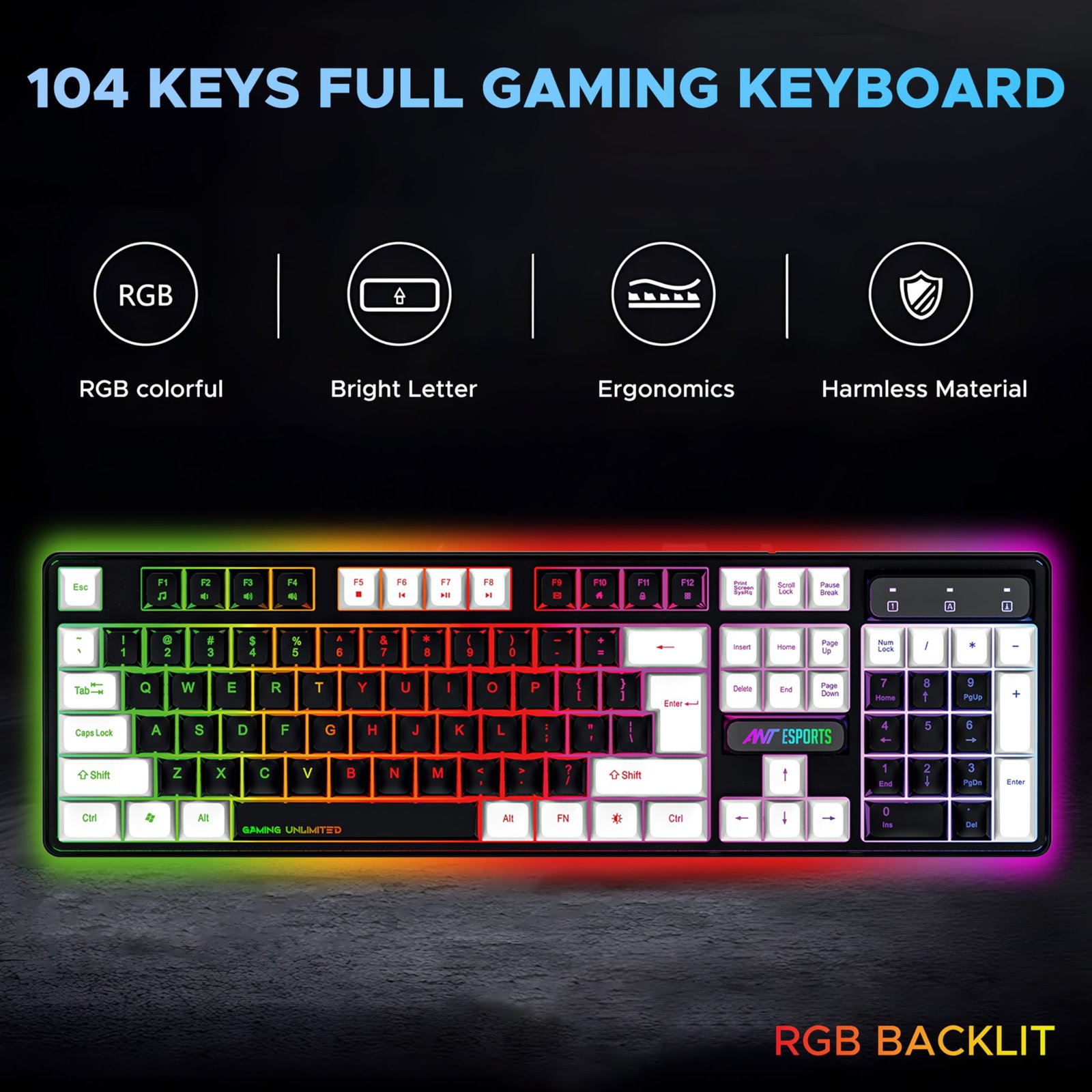 Ant Esports KM1410 Wired Gaming Keyboard and Mouse Combo, RGB LED Backlit, 25 Keys Anti-ghosting Water Resistant Membrane Keyboard, Carbon Black, Upto 3600 DPI RGB Gaming Mouse.