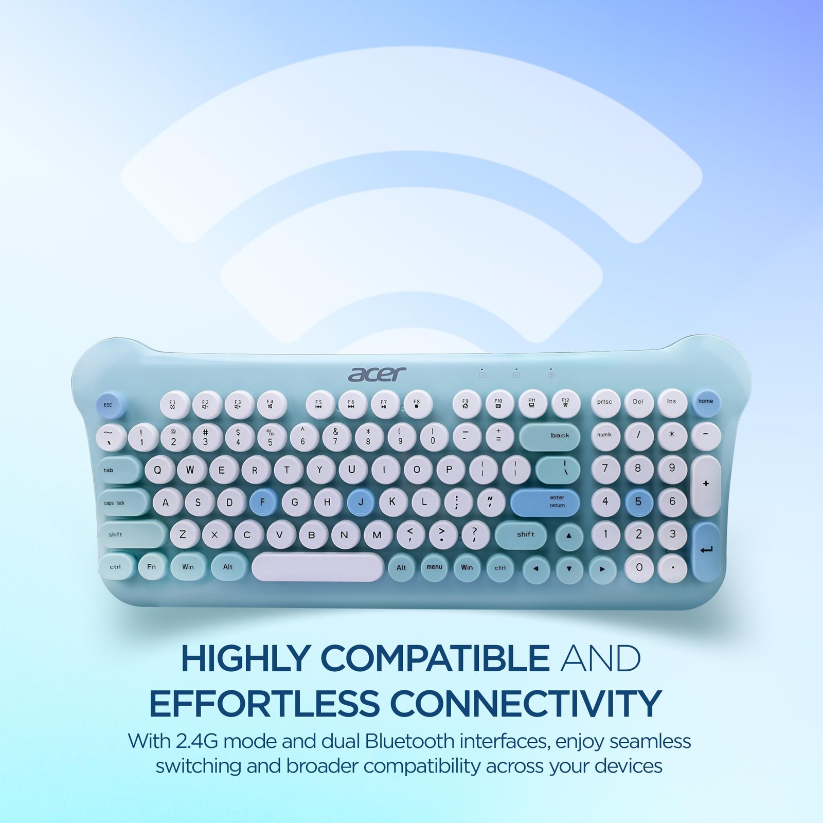 Acer Cuteo Wireless Keyboard and Mouse Combo | 2.4GHz Wireless USB Receiver | Retro Round Keycaps | 1200 DPI Optical Mouse | Plug & Play Compact Design for PC, Laptop, Office & Home Use | Blue