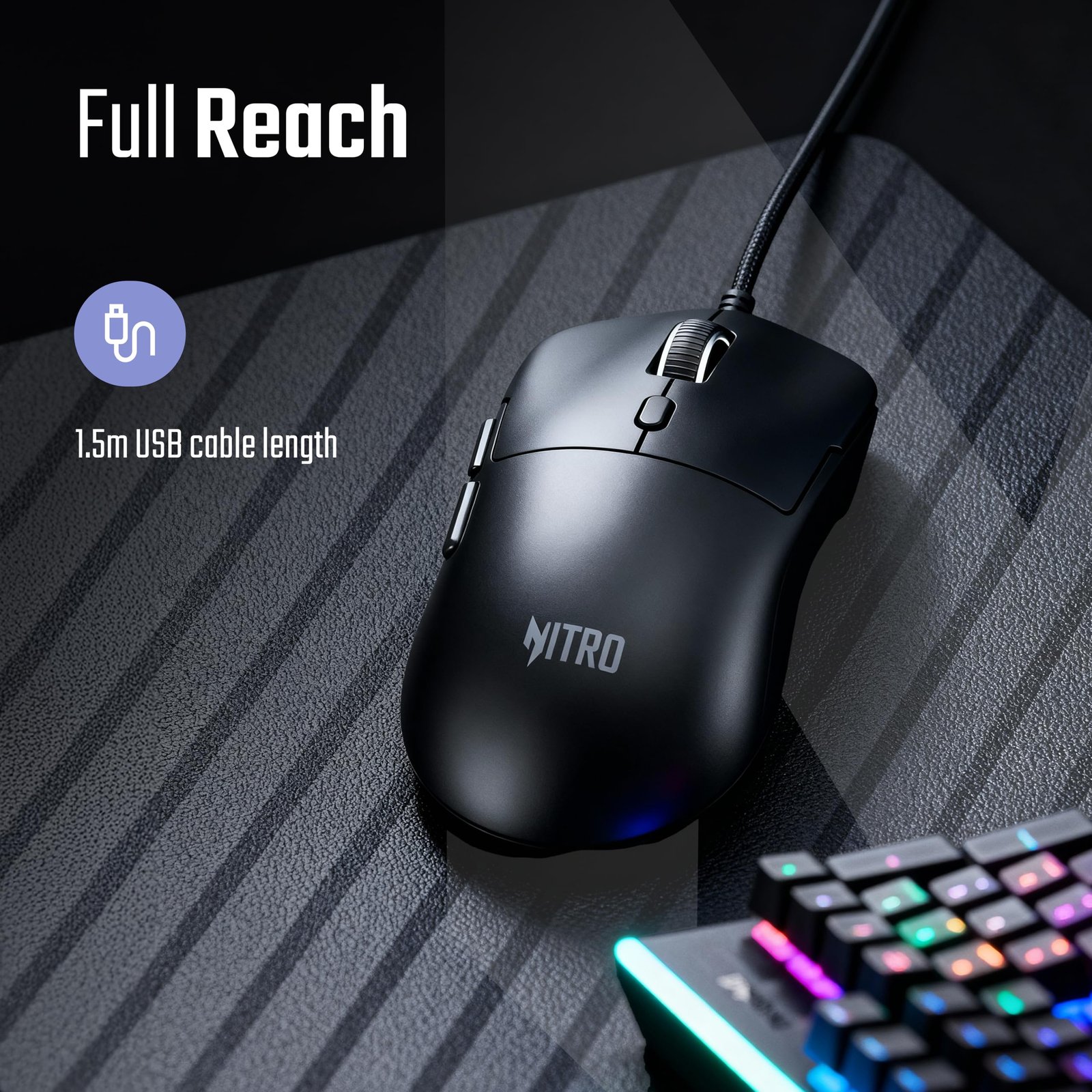 acer Nitro 7 Wired Gaming Mouse | 7-Button RGB Lighting | 1200–12400 DPI Sensor | 1000Hz Polling Rate | 1.5M Paracord Cable | 50M Click Switches | Lightweight 79g | PC/Laptop Compatible – Black